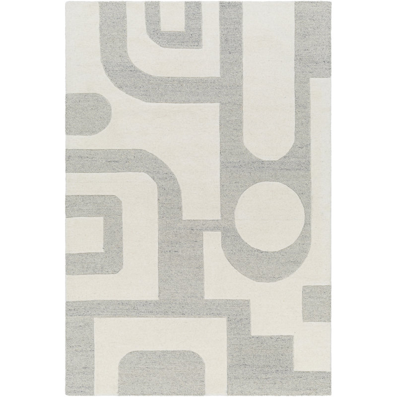 Gray and Off-White Hand Tufted Wool Geometric Rug 2' x 3'