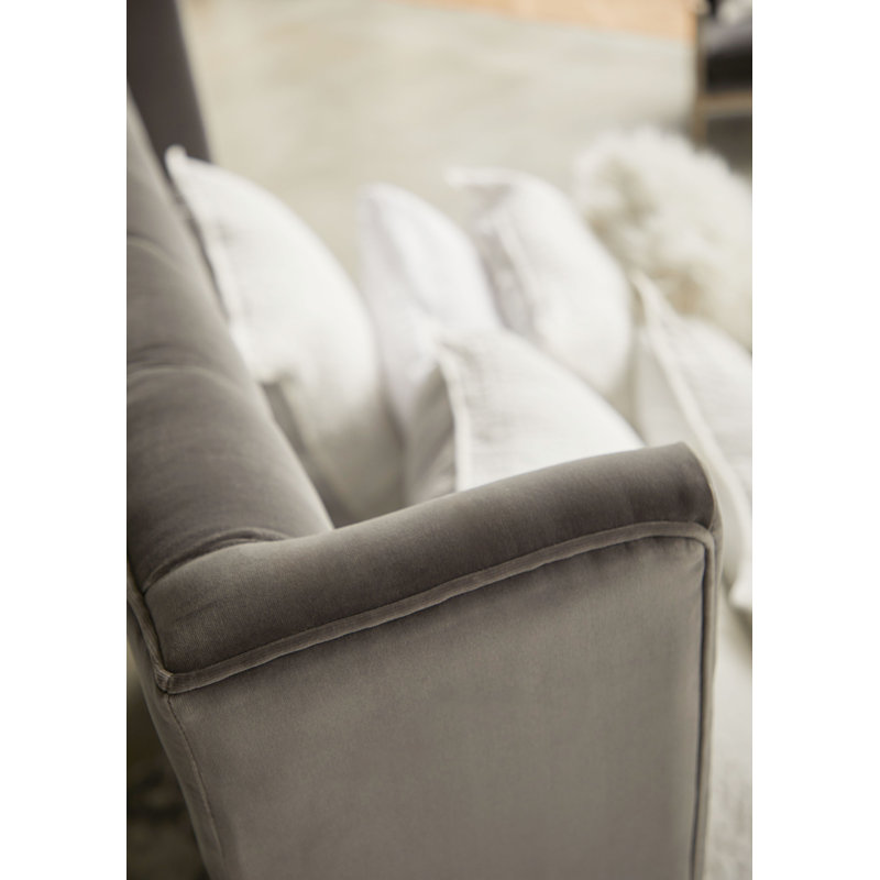 Transitional Dark Gray Velvet King Bed with Oak Accents