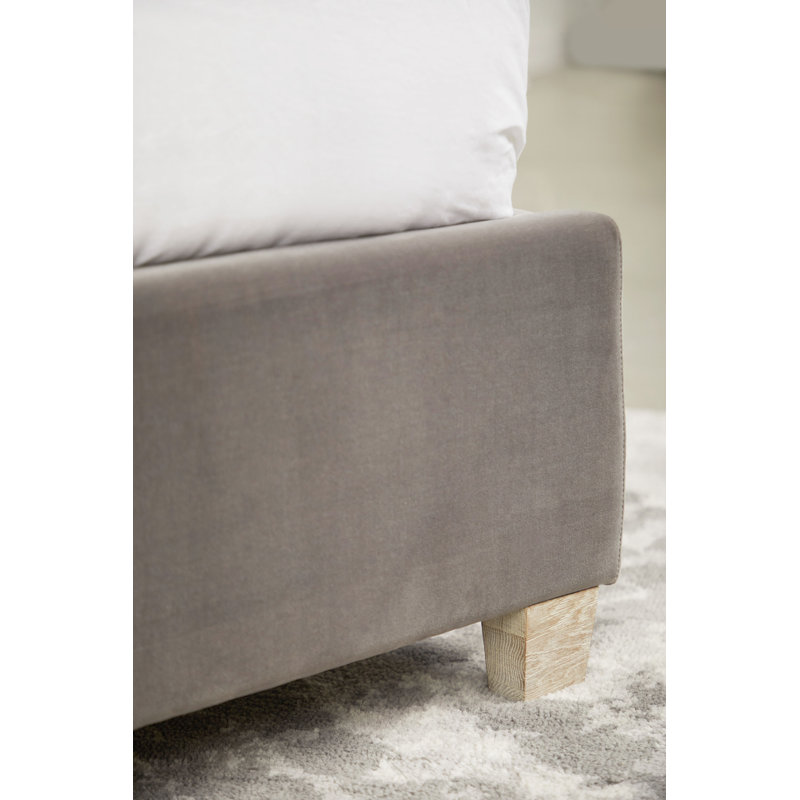 Transitional Dark Gray Velvet King Bed with Oak Accents