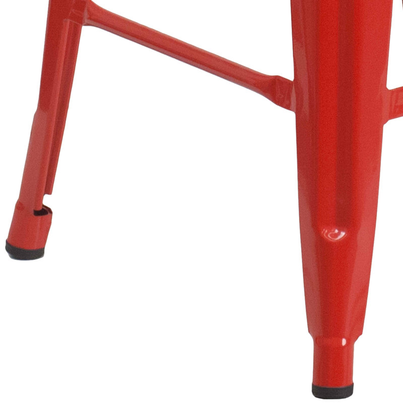 24" Red Metal & Brown Wood Backless Counter Stool