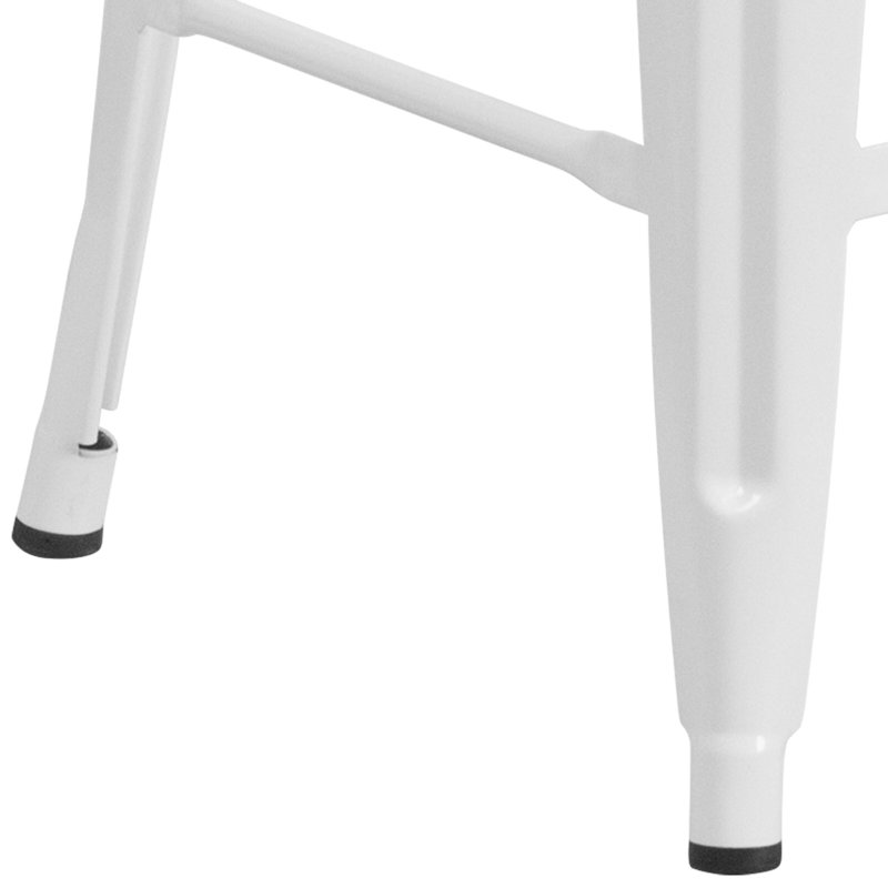 24" White Metal and Brown Wood Backless Counter Stool