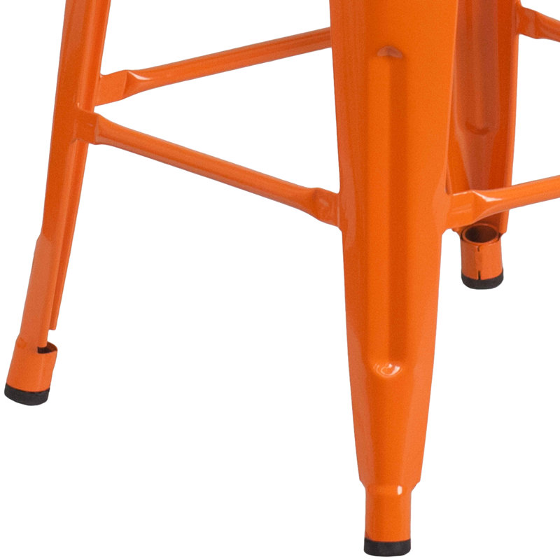 Lily 30" High Backless Orange Metal and Wood Barstool