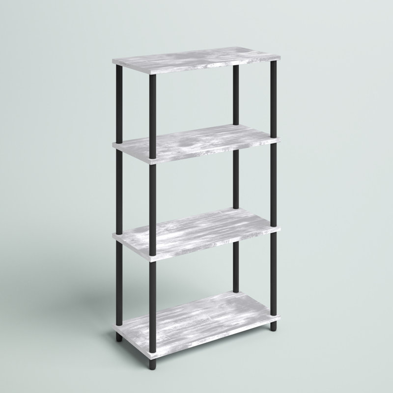 Antiqued White Adjustable 4-Tier Metal & Wood Etagere Bookcase