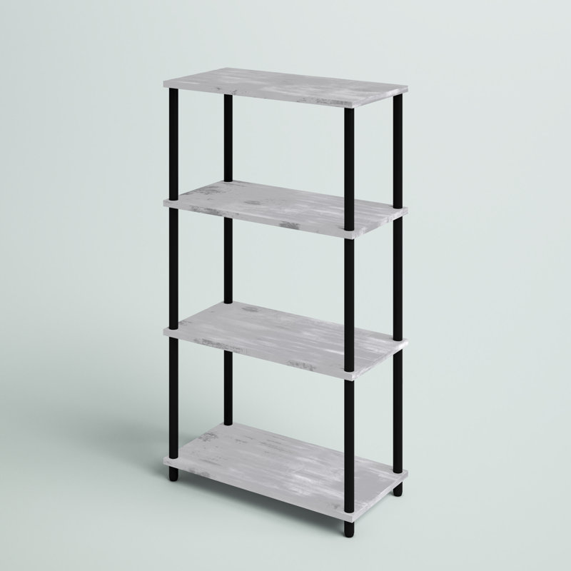 Antiqued White Adjustable 4-Tier Metal & Wood Etagere Bookcase