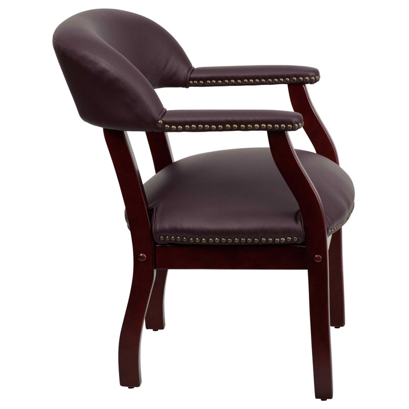 Burgundy LeatherSoft Traditional Office Chair with Brass Nail Trim