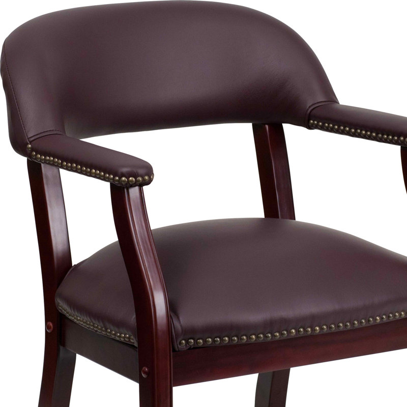 Burgundy LeatherSoft Traditional Office Chair with Brass Nail Trim