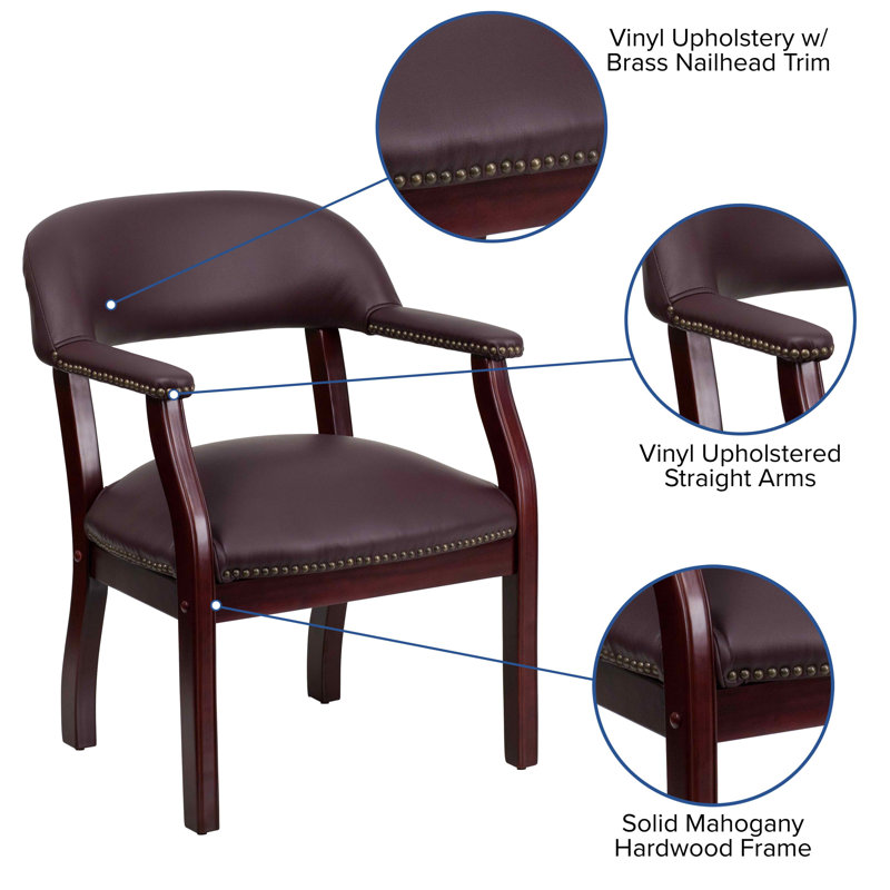 Burgundy LeatherSoft Traditional Office Chair with Brass Nail Trim