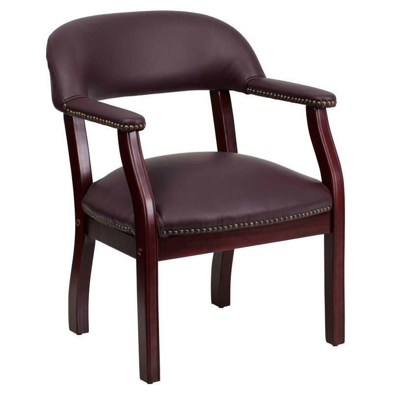 Burgundy LeatherSoft Traditional Office Chair with Brass Nail Trim