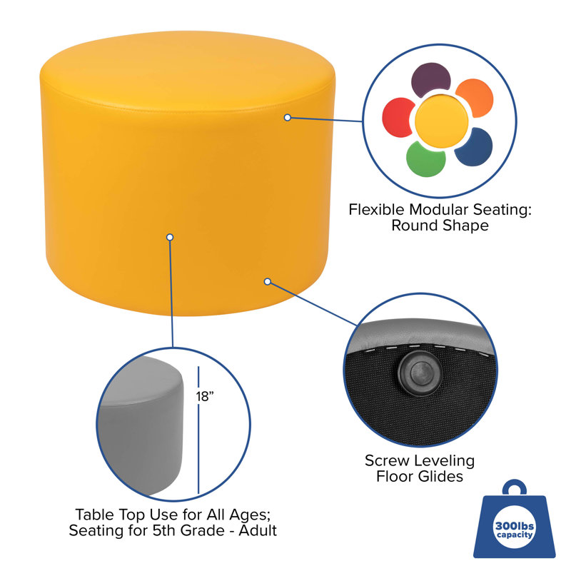 Modular Yellow Vinyl Round Ottoman for Versatile Spaces