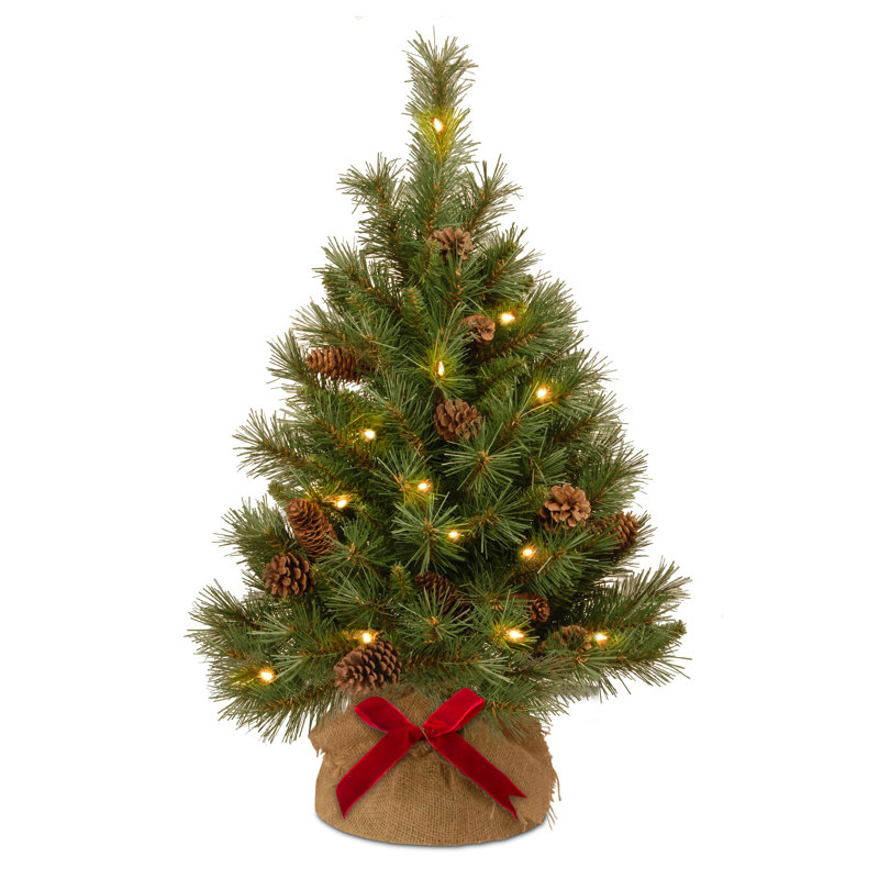 3ft Green Pine Artificial Christmas Tree with LED Lights and Burlap Base