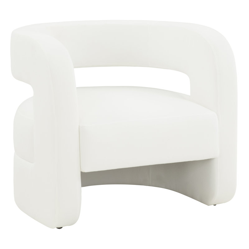 Modern White Linen Barrel Back Accent Chair