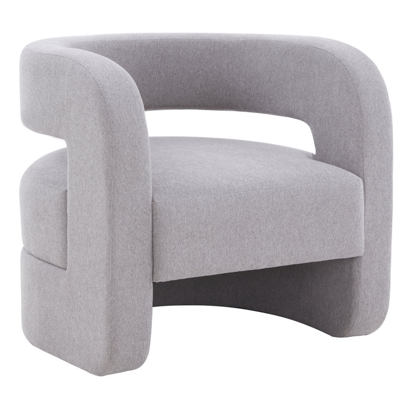 Anissa Light Grey Velvet Barrel Accent Chair with Wood Base