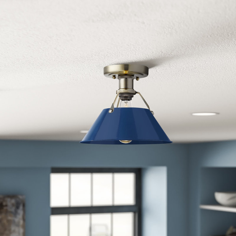 Orwell Aged Brass and Navy Blue Glass Flush Mount Light