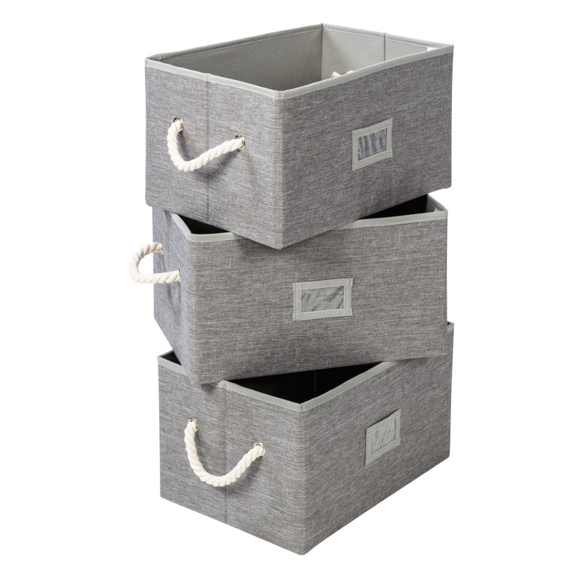Heather Gray Foldable Large Fabric Storage Bin with Cotton Rope Handles