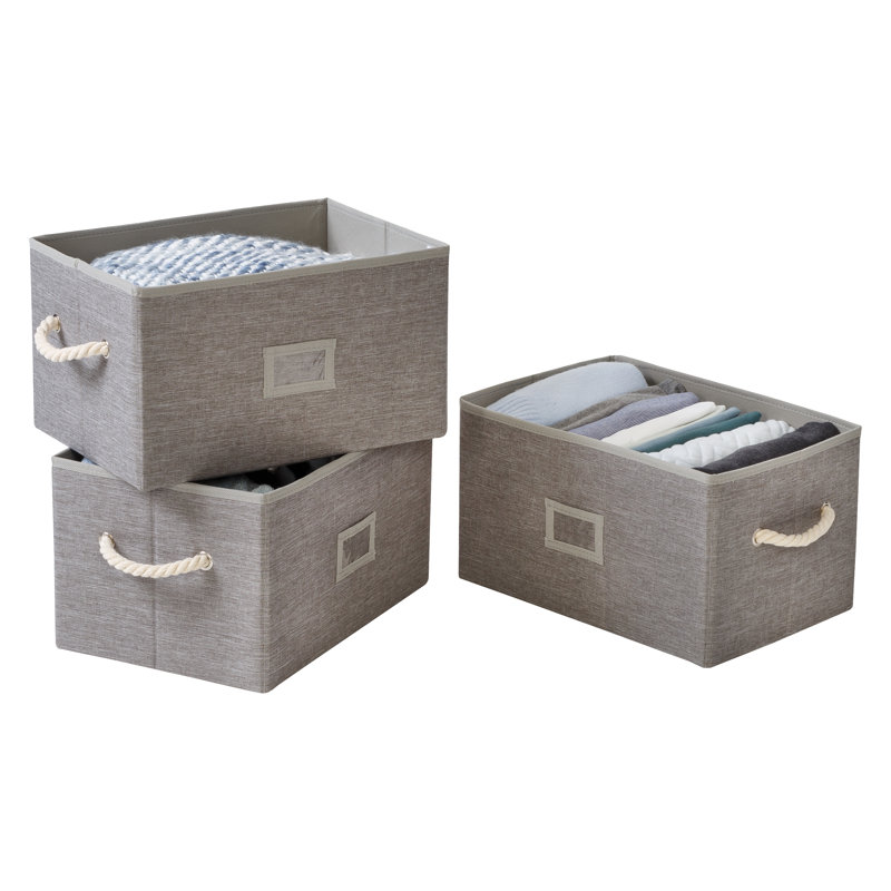 Heather Gray Foldable Large Fabric Storage Bin with Cotton Rope Handles