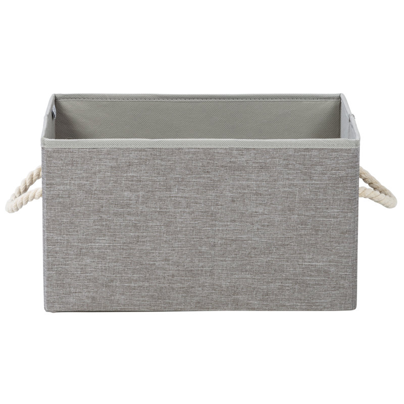 Heather Gray Foldable Large Fabric Storage Bin with Cotton Rope Handles