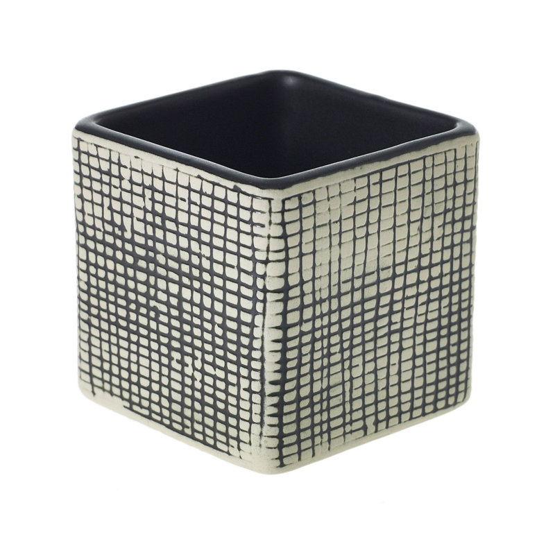 Black and White Checkered Ceramic Cube Planter, 3"