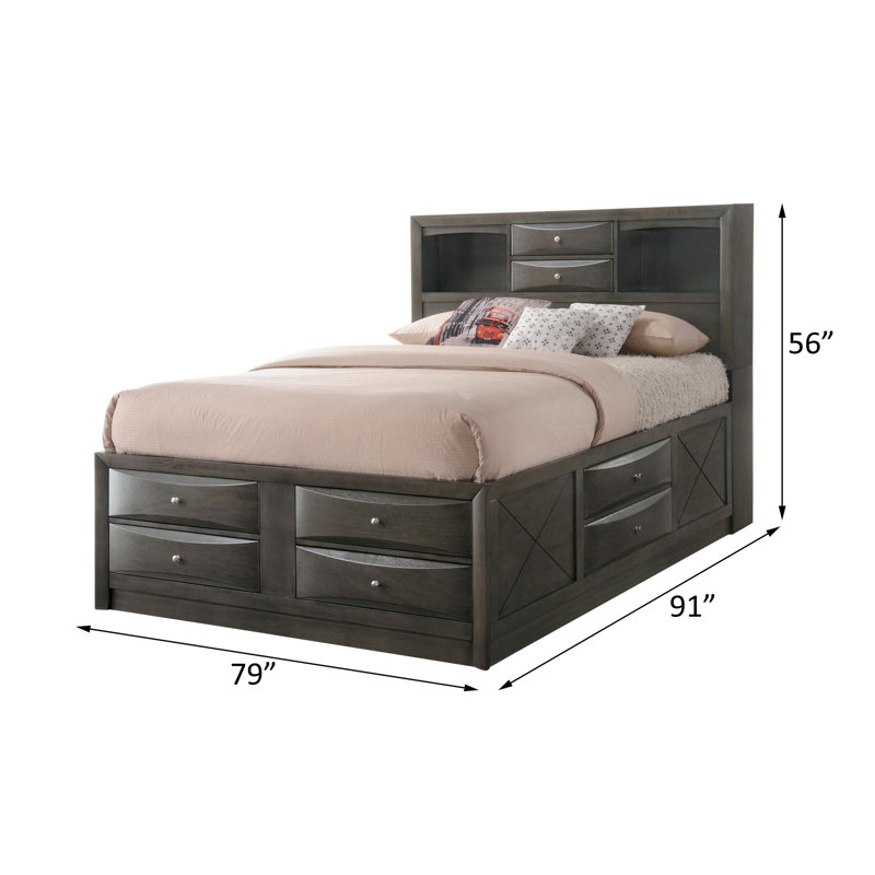 Gray Oak Upholstered King Captain's Bed with Bookcase Storage