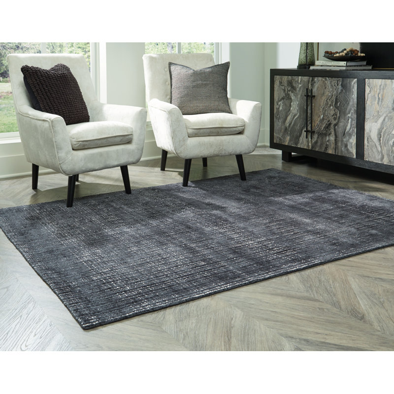 Contemporary Napier 5' x 7' Ivory and Navy Abstract Wool Blend Rug