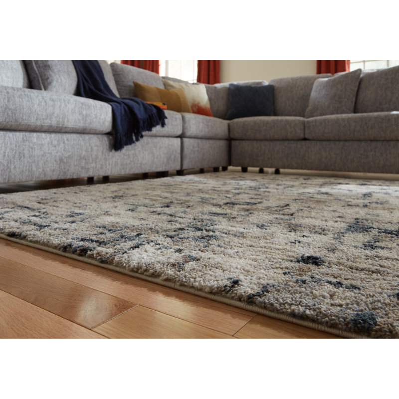 Contemporary Blue Abstract 8' x 10' High Pile Shag Rug