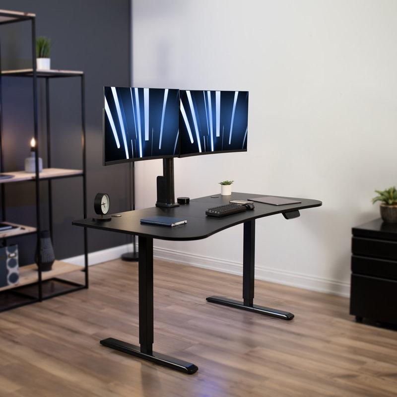 Vivo Black 63" Electric Height Adjustable Desk with Dual Monitor Mount