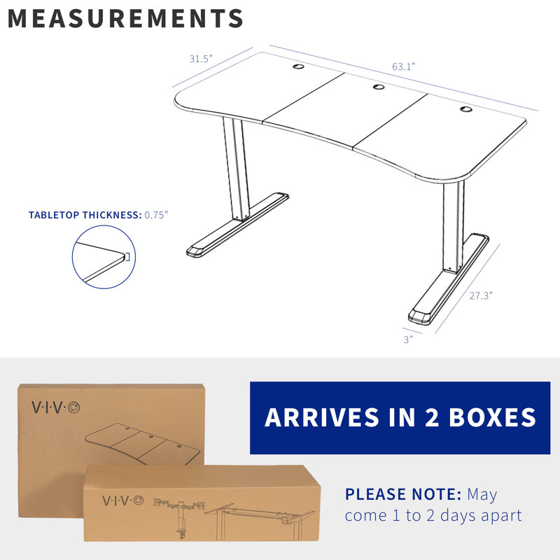 Vivo Black 63" Electric Height Adjustable Desk with Dual Monitor Mount