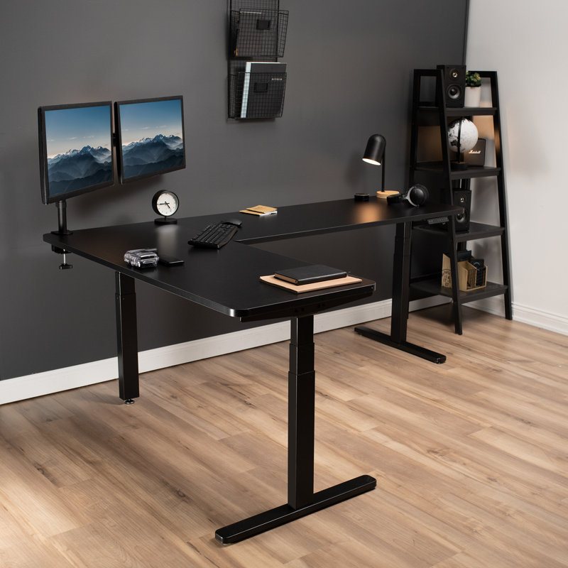 Adjustable Height Electric Standing Desk in Light Wood & Black