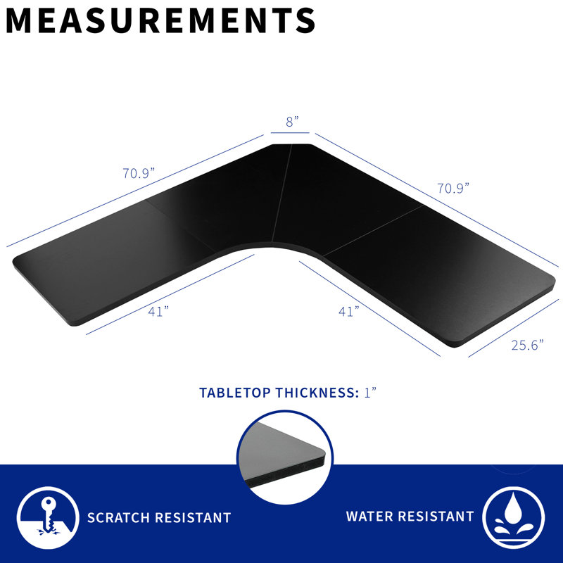 Modern Black Laminated 71" Curved Corner Desk Top
