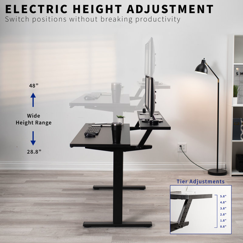 ErgoActive Black Dual-Tier Electric Adjustable Desk with Memory Controller