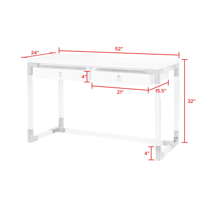 Elegante 24" White Lacquer & Lucite Desk with Drawers