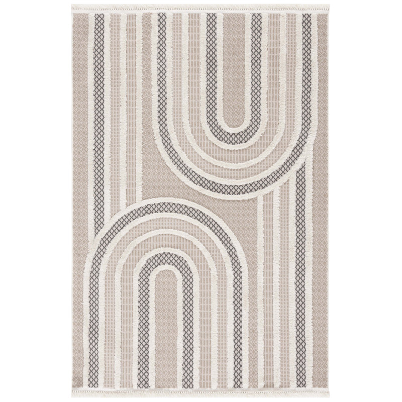 Ivory Geometric Flat Woven Washable Area Rug