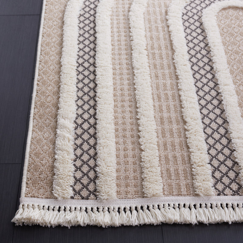 Ivory Geometric Flat Woven Washable Area Rug