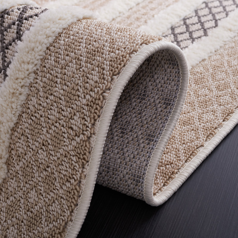 Ivory Geometric Flat Woven Washable Area Rug