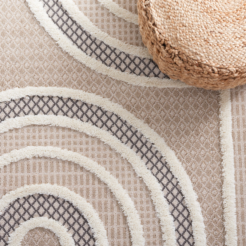 Ivory Geometric Flat Woven Washable Area Rug