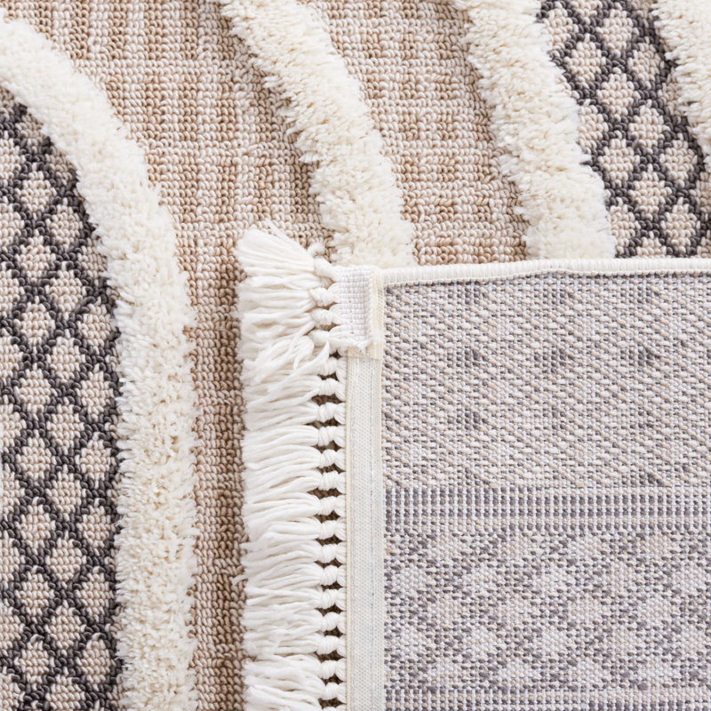 Ivory Geometric Flat Woven Washable Area Rug