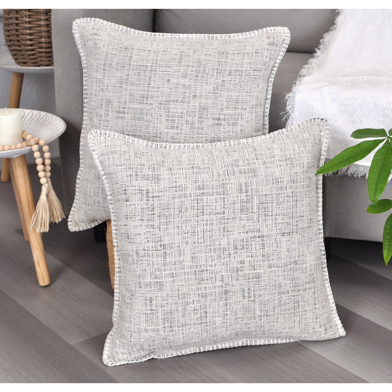 Cream White Chenille Square Throw Pillow Covers with Piped Edges, Set of 2
