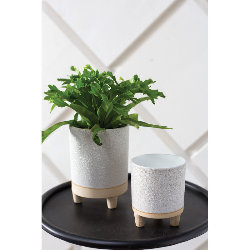 Fenna Two-Tone White and Cream Ceramic Footed Pot Planter