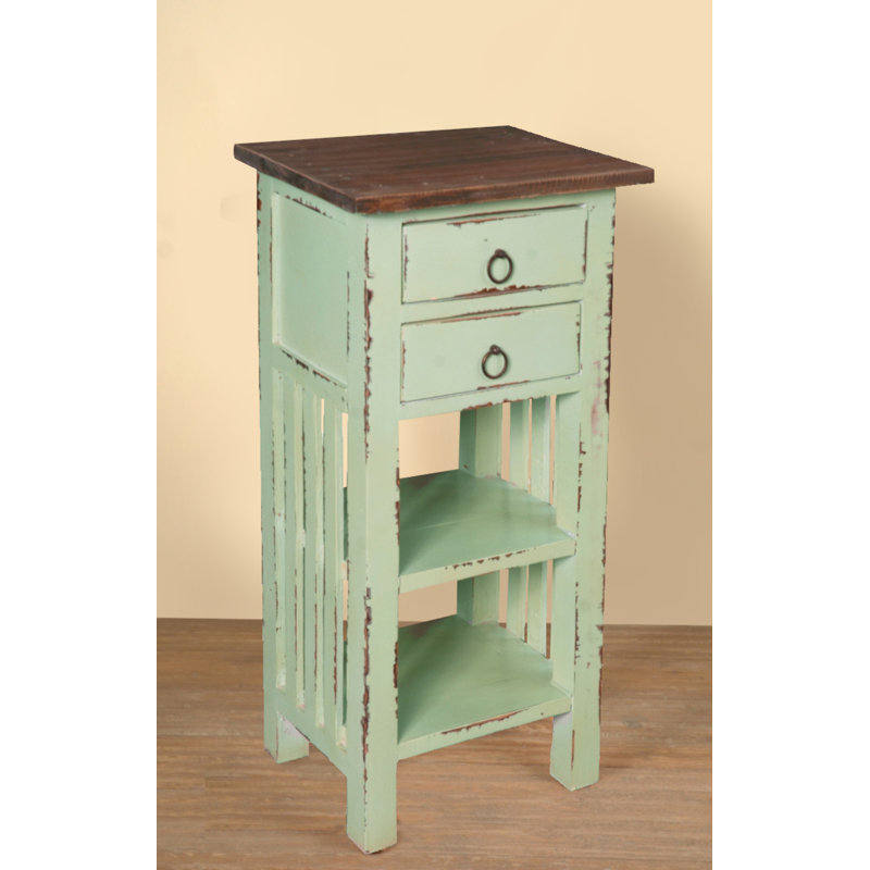 Bahama Blue Rustic Farmhouse Wood & Metal End Table with Drawers