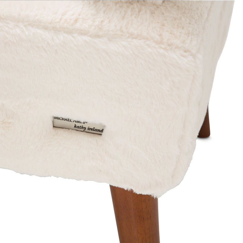 Transitional Beige Bunny Accent Chair with Wooden Legs