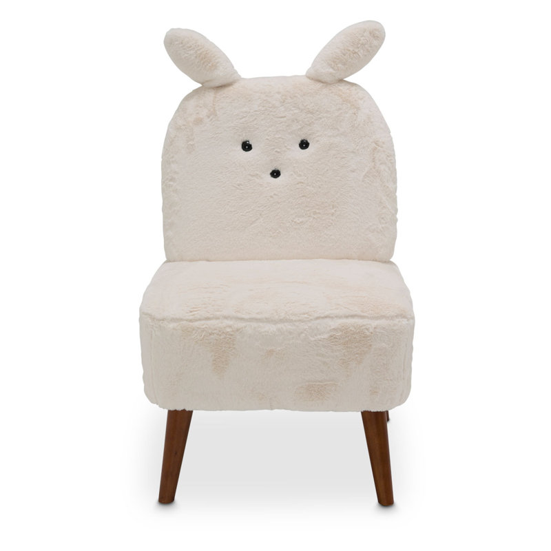 Transitional Beige Bunny Accent Chair with Wooden Legs