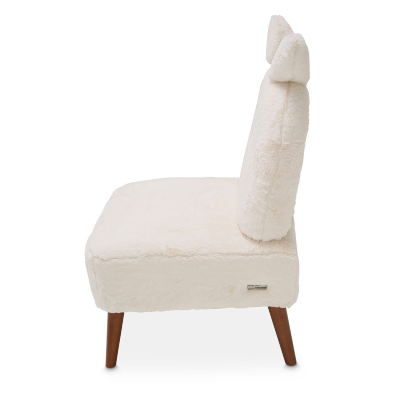 Transitional Beige Bunny Accent Chair with Wooden Legs