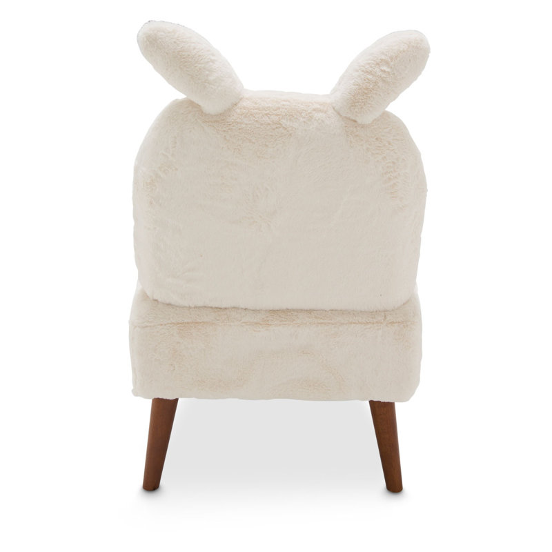 Transitional Beige Bunny Accent Chair with Wooden Legs