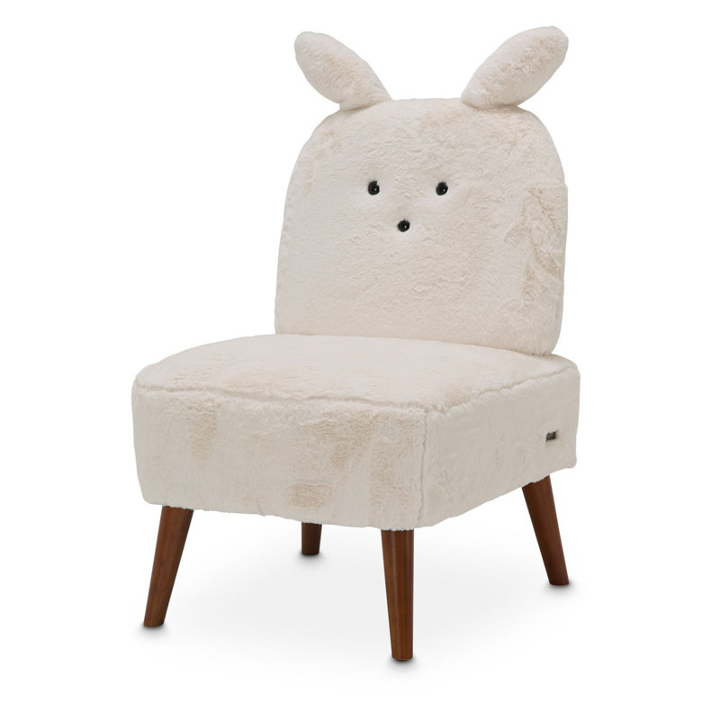 Transitional Beige Bunny Accent Chair with Wooden Legs