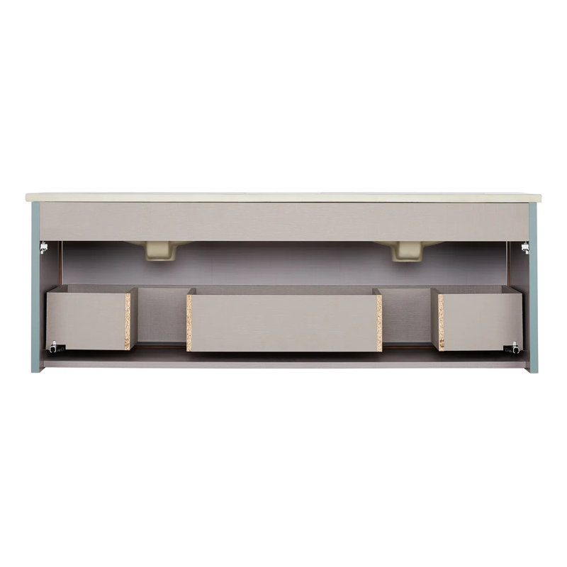 Sage Green Warm Oak 48" Wall-Mounted Double Vanity with Ceramic Sink