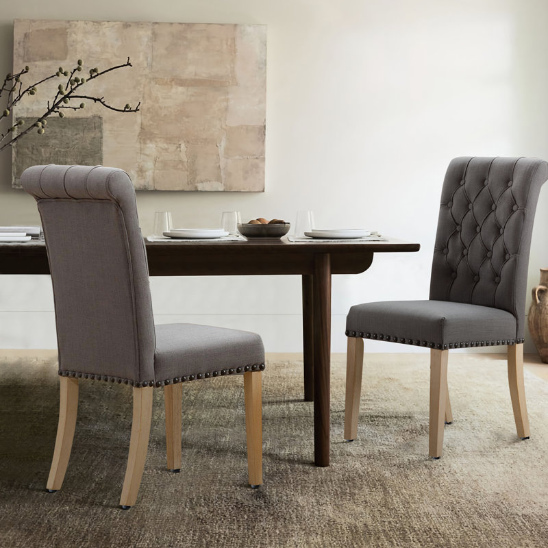 Dark Gray Linen Upholstered Tufted Parsons Side Chair Set