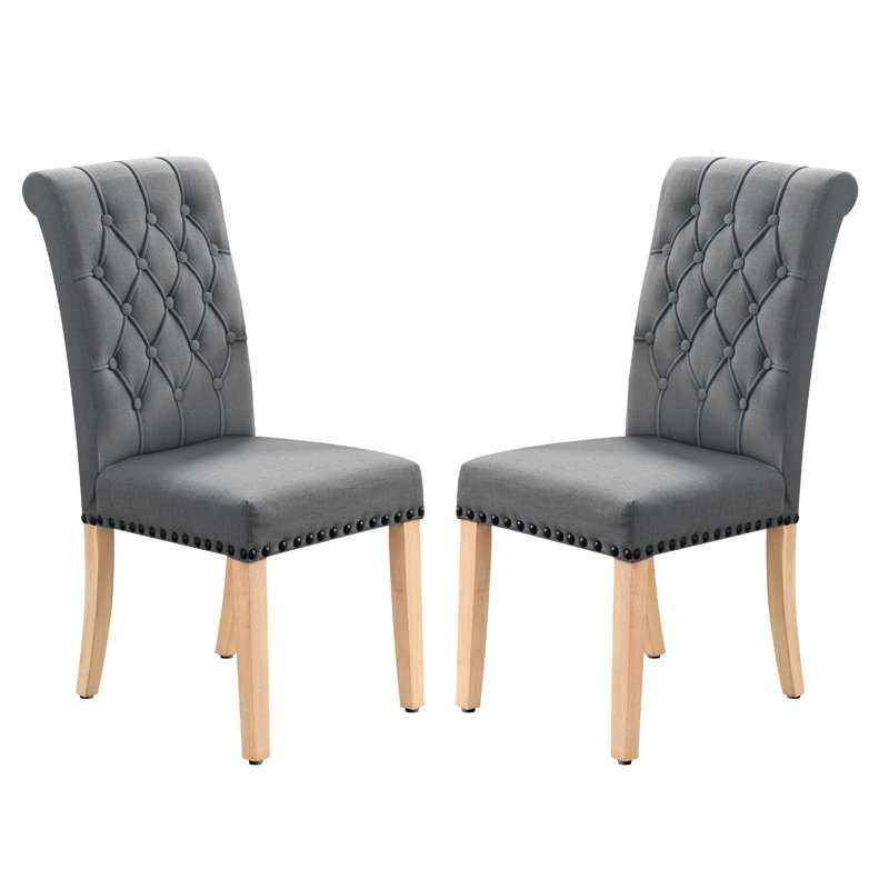 Dark Gray Linen Upholstered Tufted Parsons Side Chair Set