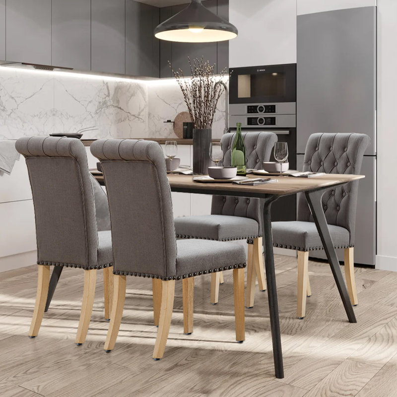 Dark Gray Linen Upholstered Tufted Parsons Side Chair Set