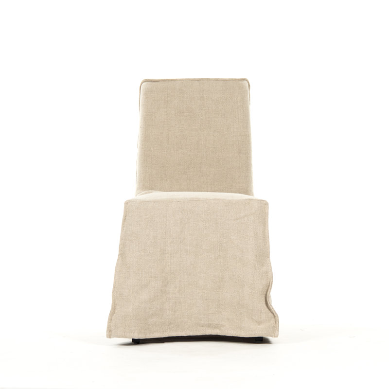 Cream Slipcovered Cotton Blend Side Chair with Wood Frame