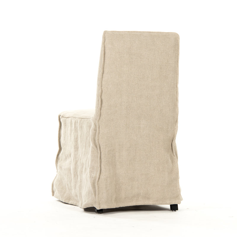 Cream Slipcovered Cotton Blend Side Chair with Wood Frame