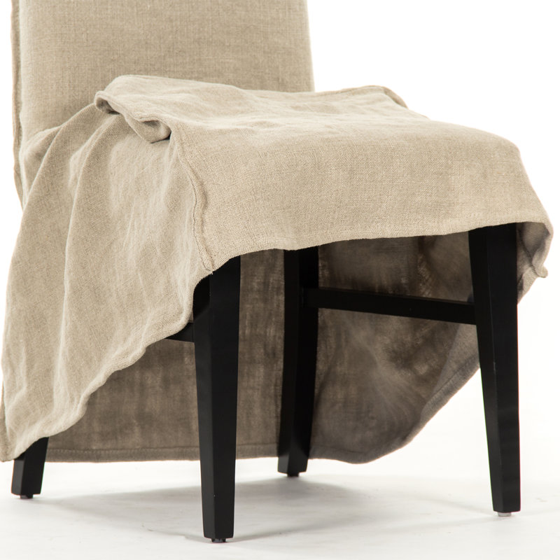 Cream Slipcovered Cotton Blend Side Chair with Wood Frame